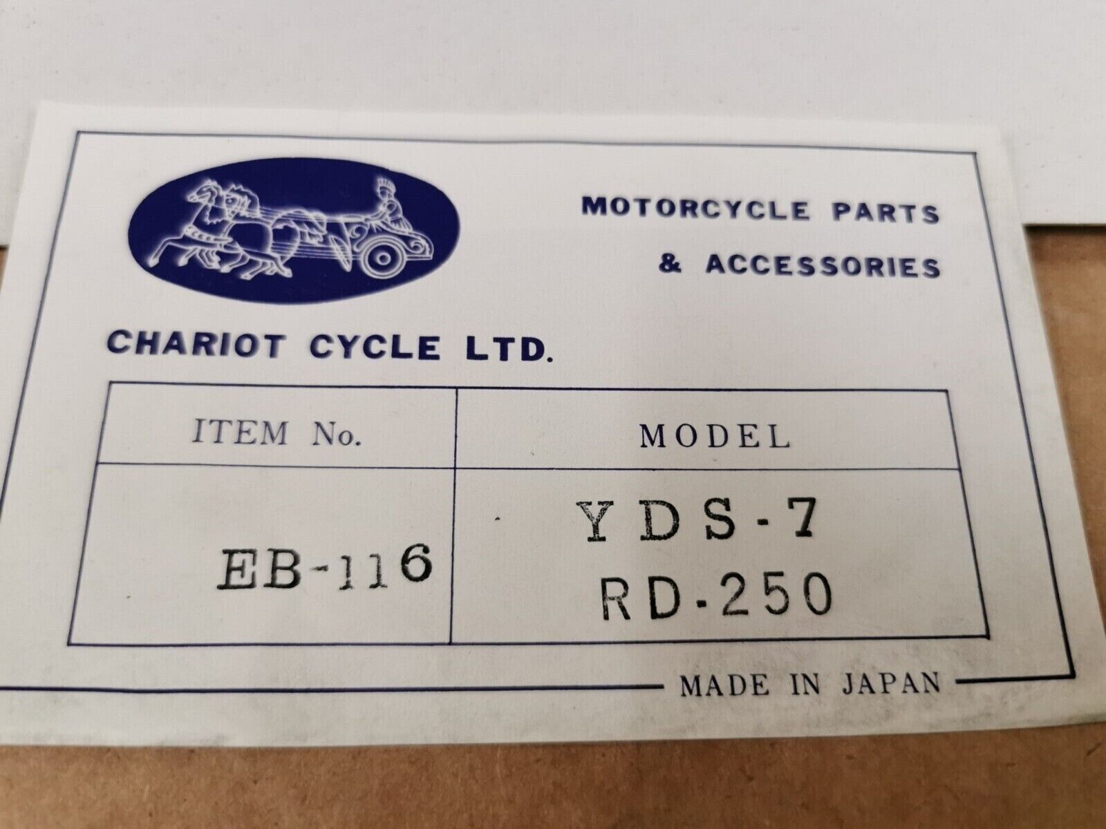 NOS CHARIOT CYCLE YDS-7 RD250 INCOMPLETE GASKET KIT SET EB-116 J48