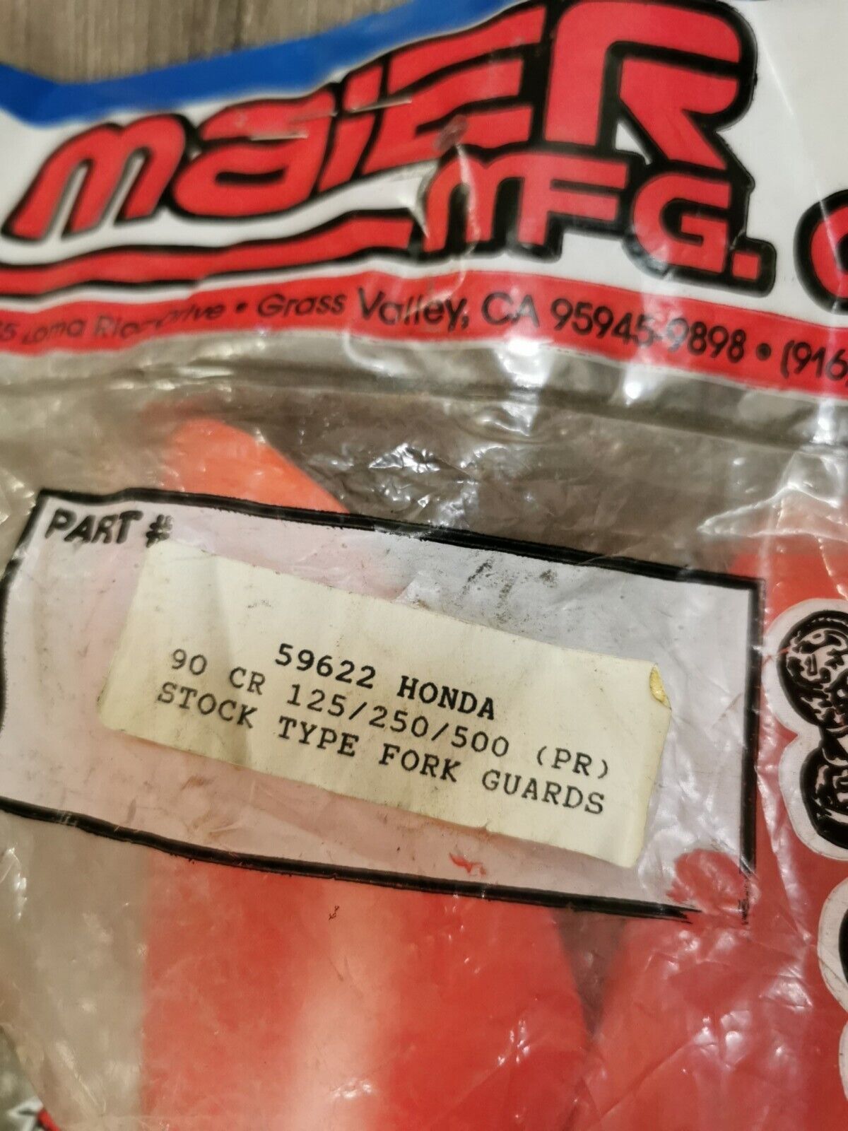 NOS MAIER HONDA CR125 CR250 CR500 1990 FORK GUARDS RED KIT  59622 J42