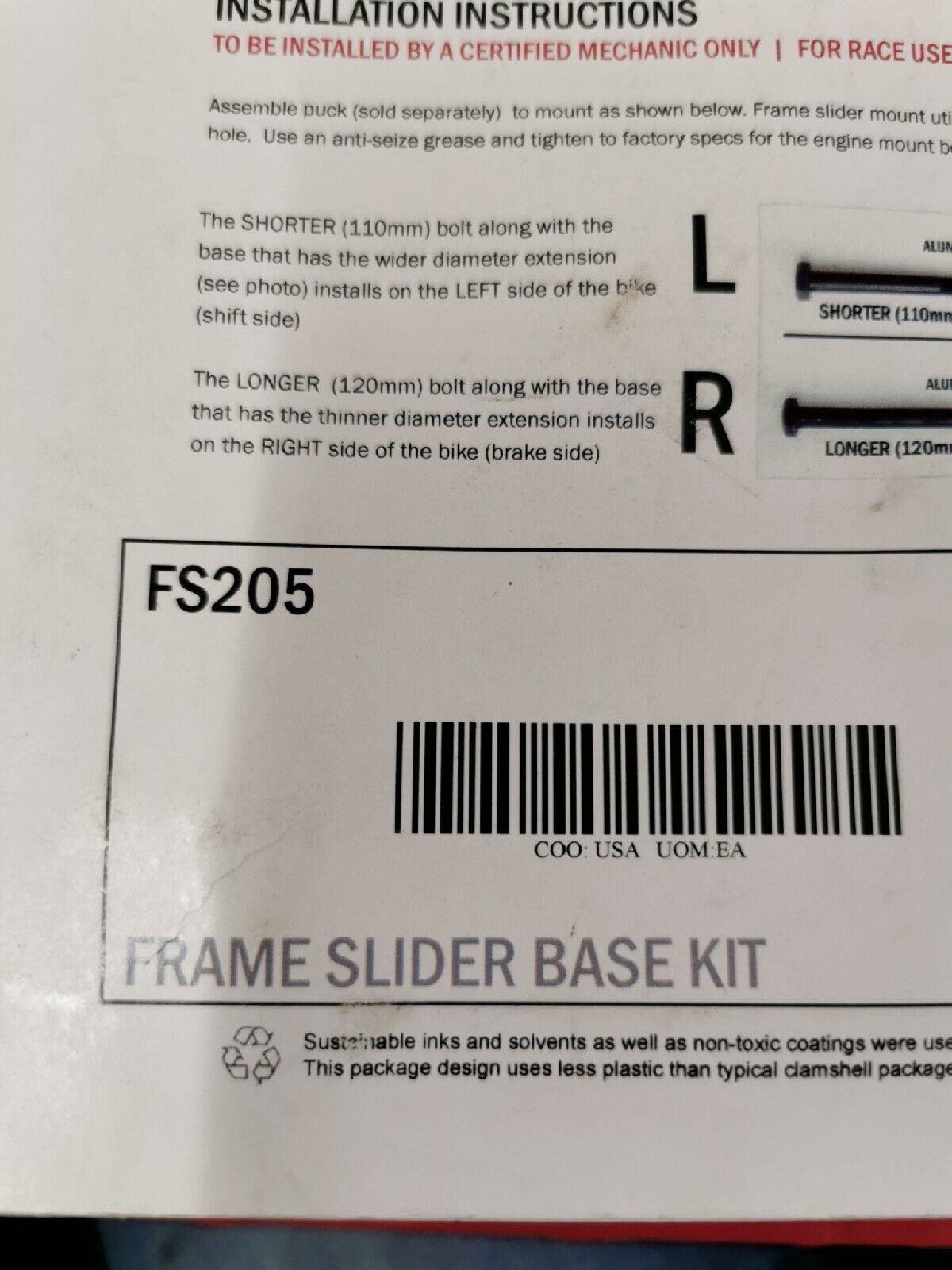 NOS VORTEX HONDA CBR600RR 2003 - 2006   FRAME SLIDER BASE KIT  FS205 J17