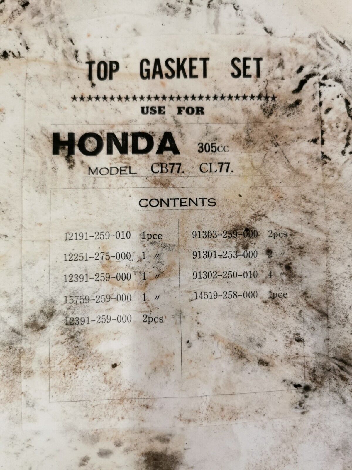 NOS HONDA 305CC CB77 CL77 TOP END GASKET KIT SET INCOMPLETE J49