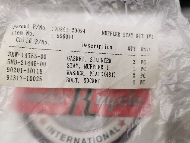 NOS YAMAHA ROAD STAR XV1600 XV1700 MUFFLER STAY KIT 90891-20094-00 Y113