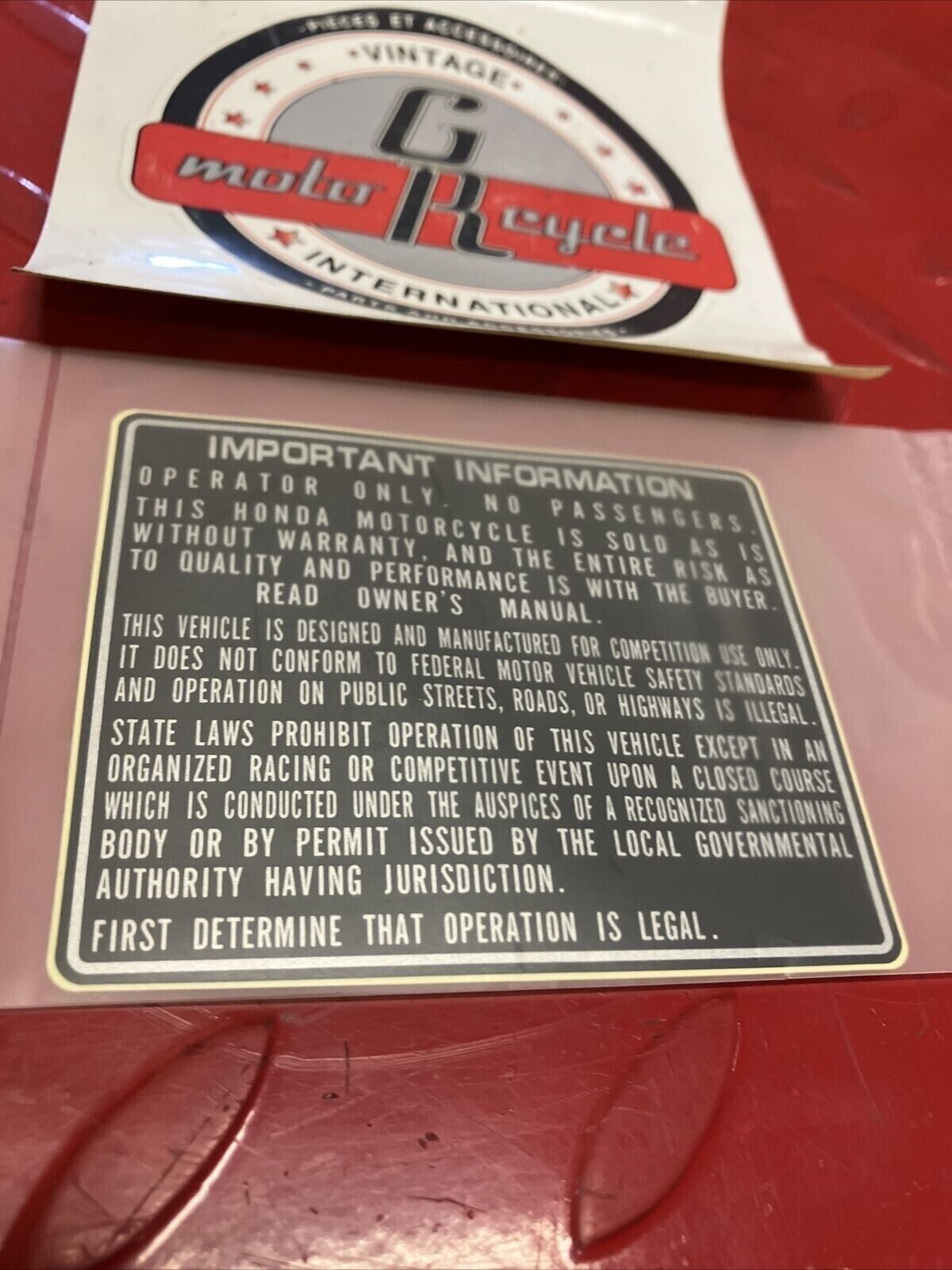 NEW HONDA CR125R CR250R CR500R WARNING LABEL 87560-GBF-770 H100