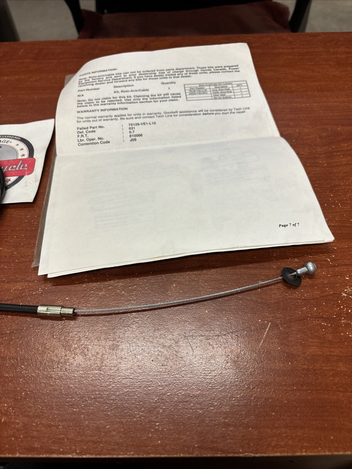 NOS Honda HRM215K3 HRB215K3 ROTO STOP CABLE 54530-VE2-M11 H160