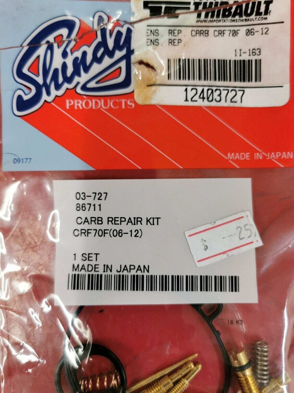 NOS SHINDY HONDA CRF70F 2006 - 2012  CARBURETOR REPAIR KIT   03-727 J13