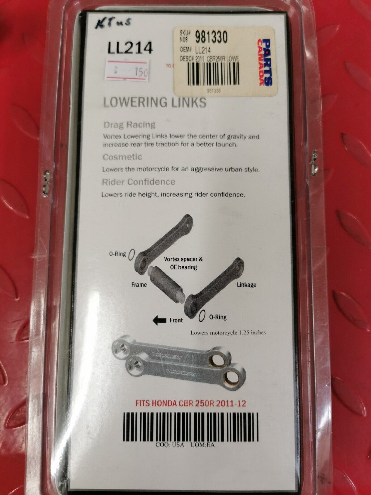 NOS VORTEX HONDA CBR250R 2011 2012 CBR300R 2018 - 2021  LOWERING LINGS LL214 J17