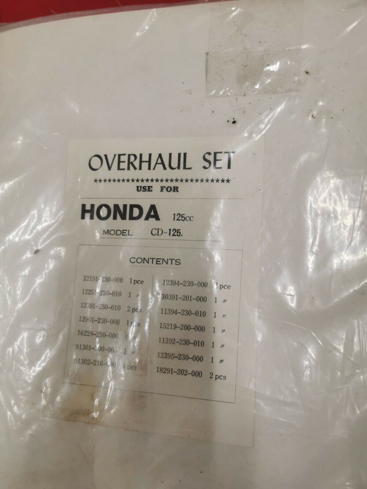 NOS Honda 125cc CD125 OVERHAUL SET GASKET KIT H2