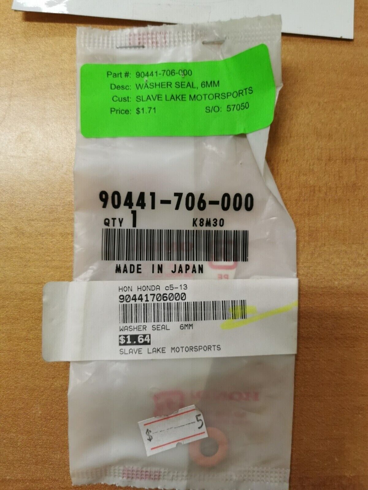 NOS Honda SXS1000 WASHER SEAL, 6MM 90441-706-000 H26