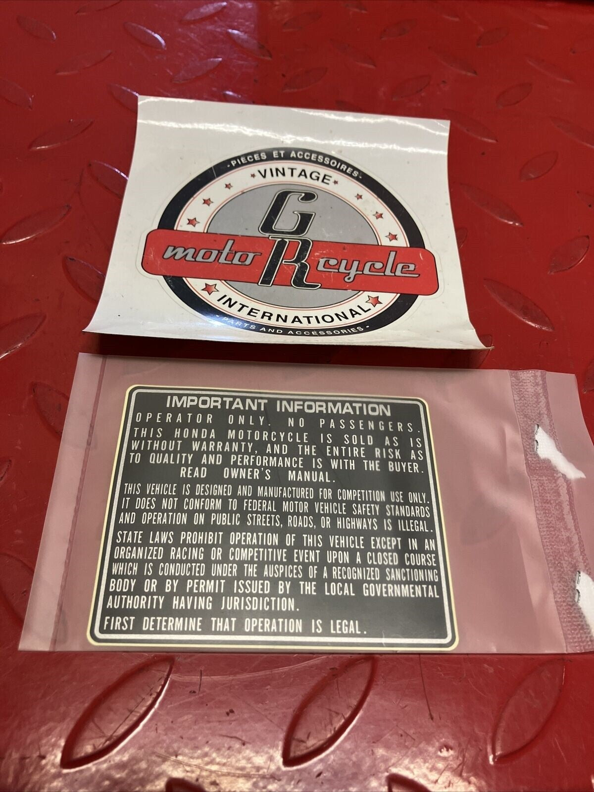 NEW HONDA CR125R CR250R CR500R WARNING LABEL 87560-GBF-770 H100