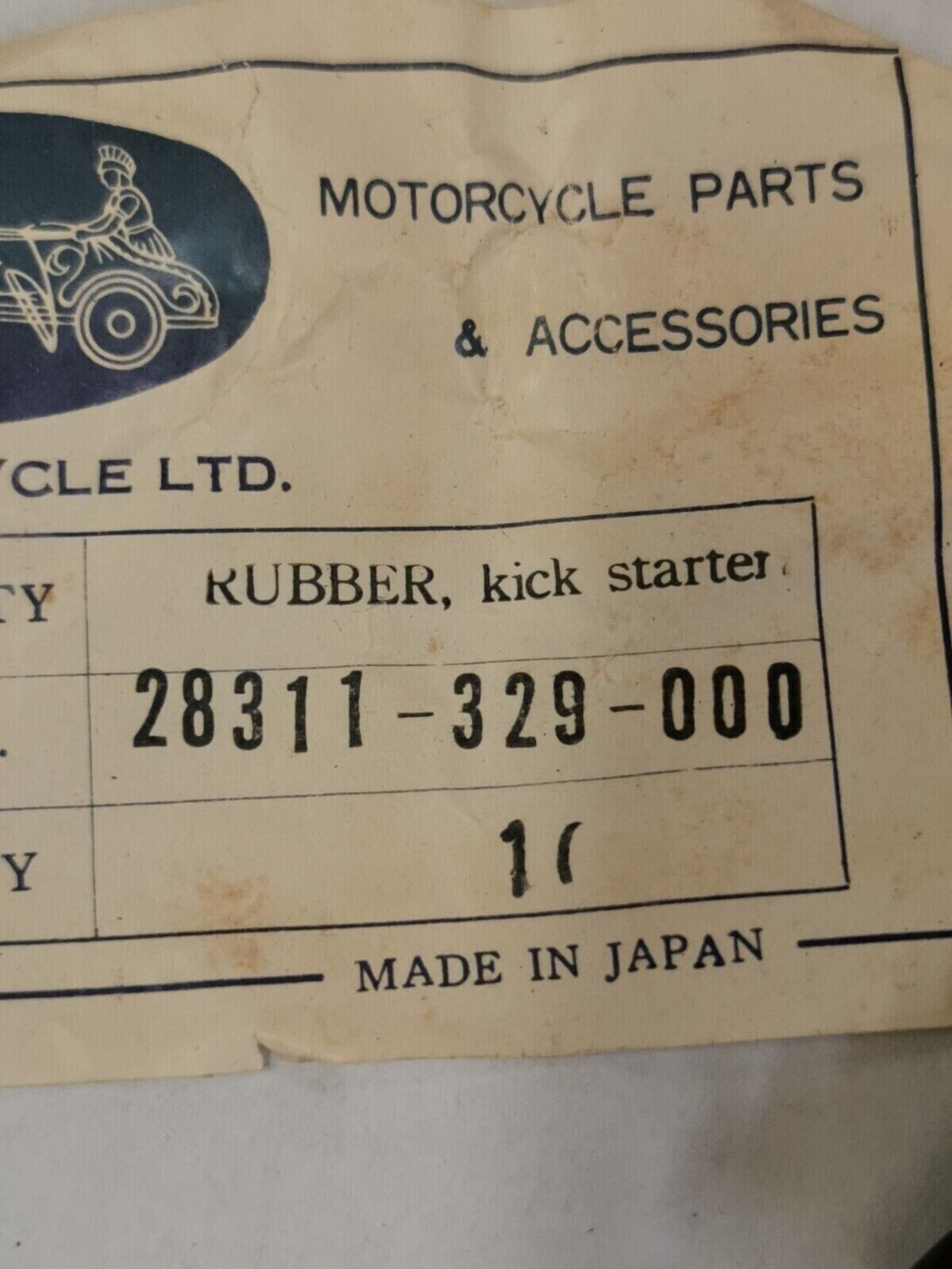 NOS CHARIOT CYCLE HONDA CB750A CM450A CB750 KICK STARTER RUBBER 28311-329-00 J23