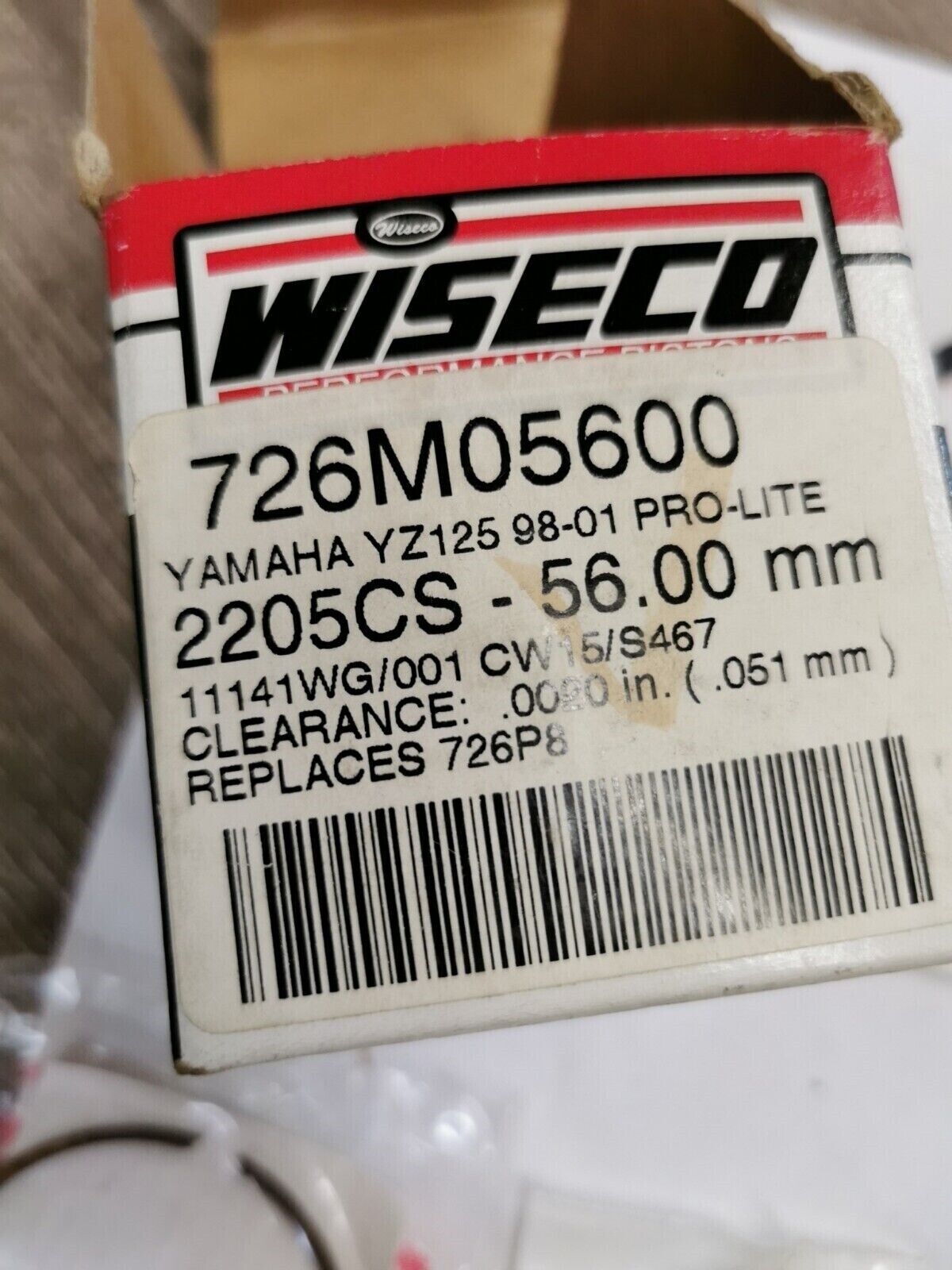 NOS WISECO YAMAHA YZ125 1998 - 2001 PISTON RING SET 2.00mm 726M05600 J31