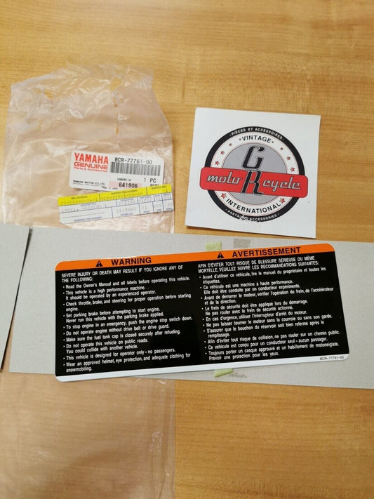 NOS YAMAHA VMAX600 VMAX700  1997 - 1999 LABEL  WARNING 1  8CR-77761-00-00  Y49