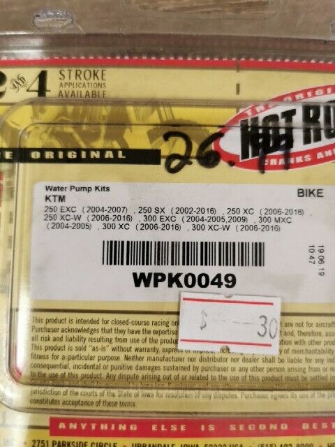 NOS HOT RODS KTM250EXC KTM250SX KTM300EXC WATER PUMP  KIT WPK0049 J54