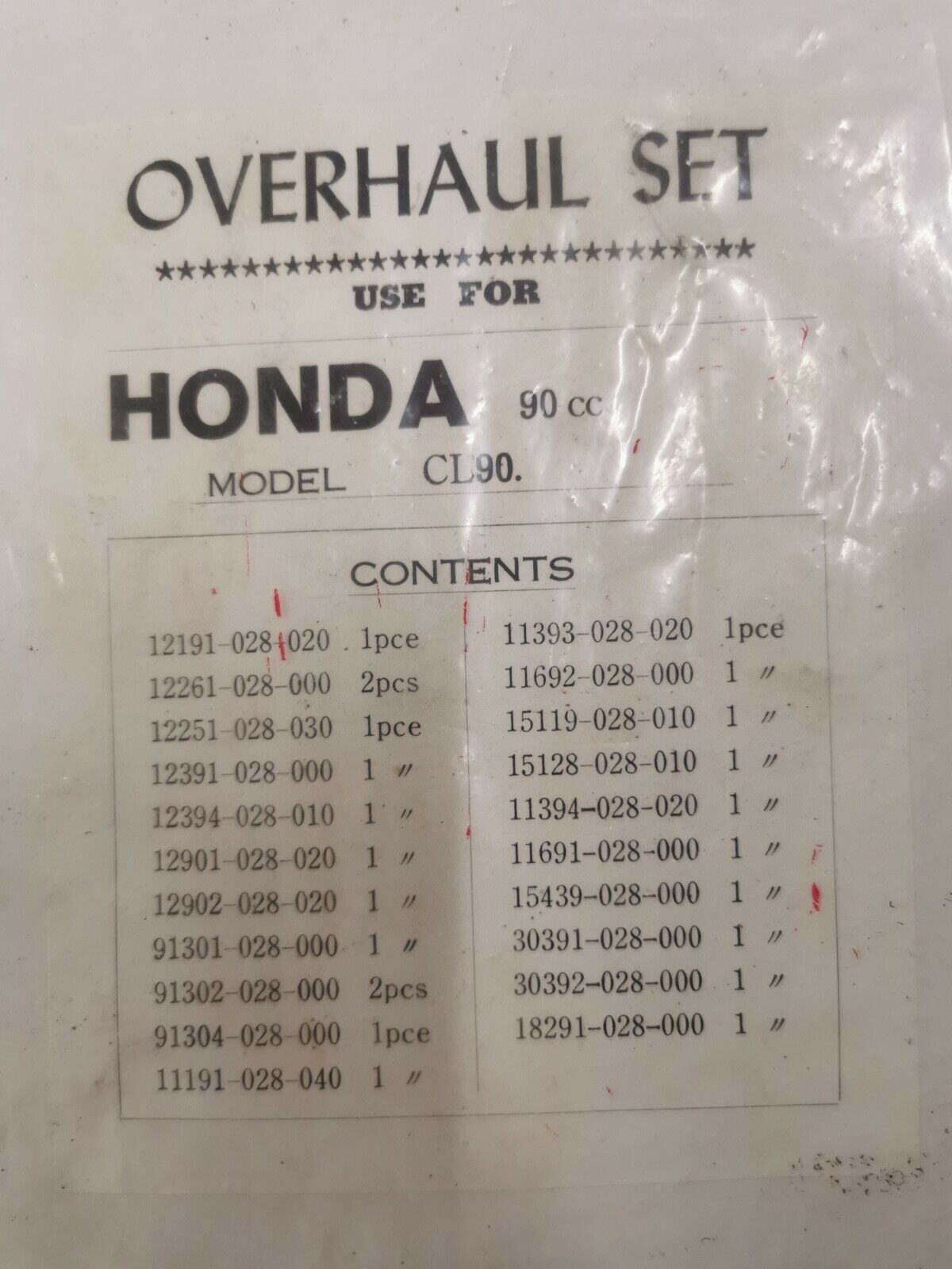 NOS Honda 90cc. CS90 CL90 OVERHAUL SET GASKET KIT H2