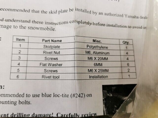 NOS YAMAHA incomplete SKID PLATE MOUNT KIT SMA-8FA34-MT-KT Y108