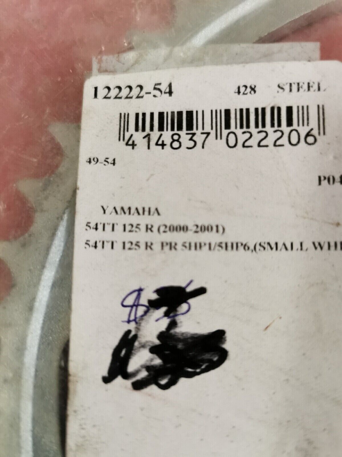 NOS YAMAHA TT-R 125 2000 2001 REAR SPROCKET  54 TEETH STEEL 428 12222-54 J17