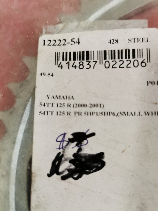 NOS YAMAHA TT-R 125 2000 2001 REAR SPROCKET  54 TEETH STEEL 428 12222-54 J17