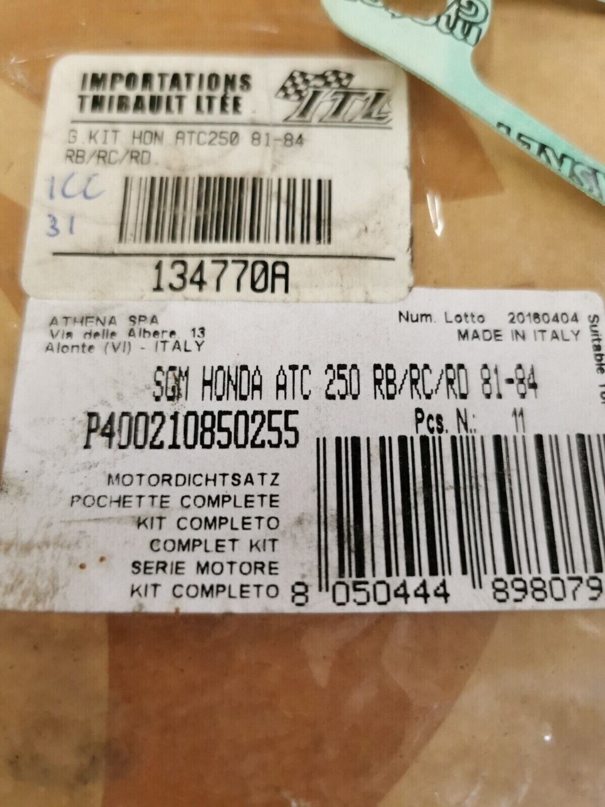 NOS ATHENA HONDA ATC250 RB RC RD  INCOMPLETE GASKET KIT SET P400210850255 J48