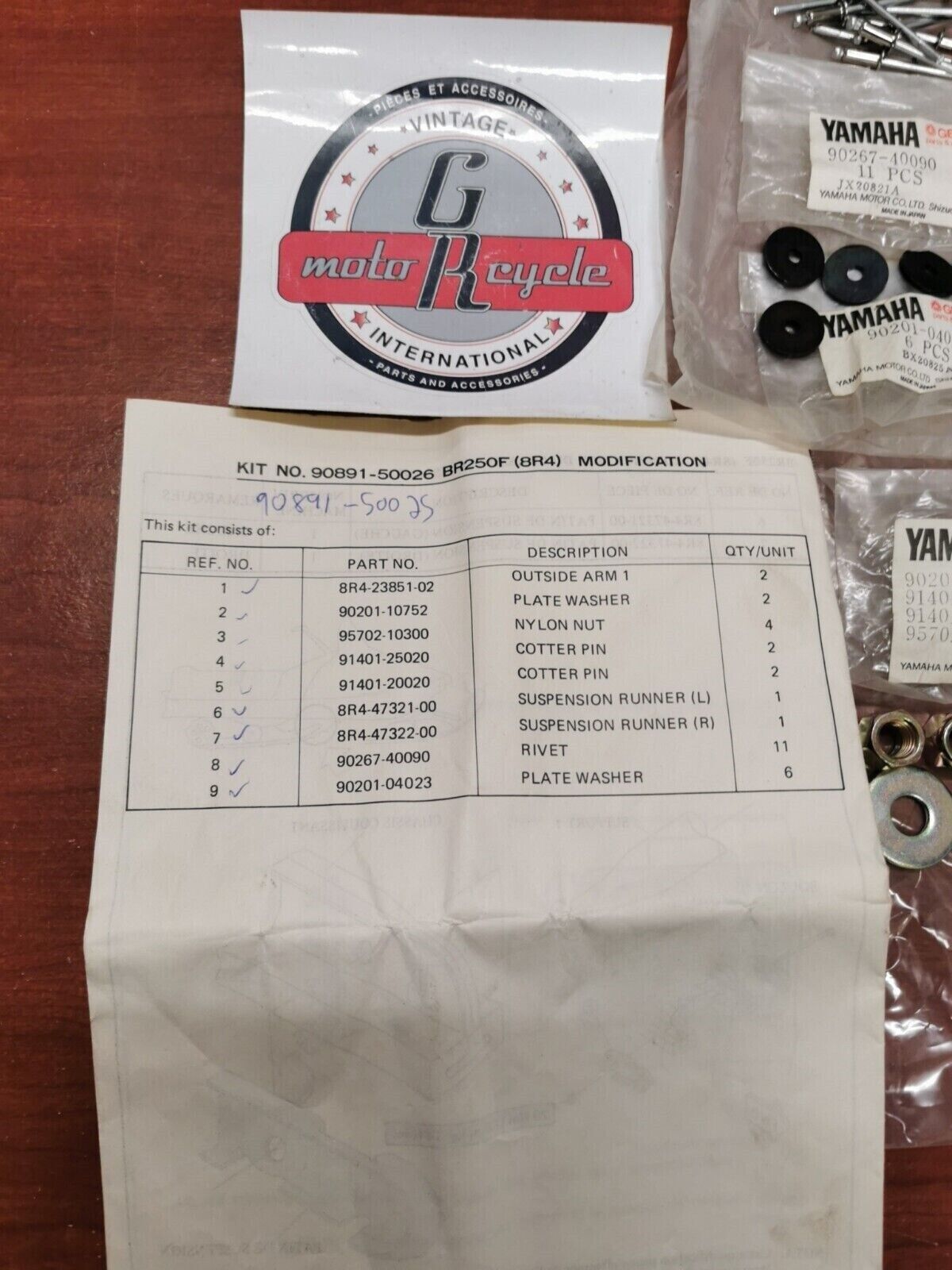 NOS Yamaha BR250F STEERING MODIF. KIT 90891-50026-00 SUB. 90891-50025-00 Y88