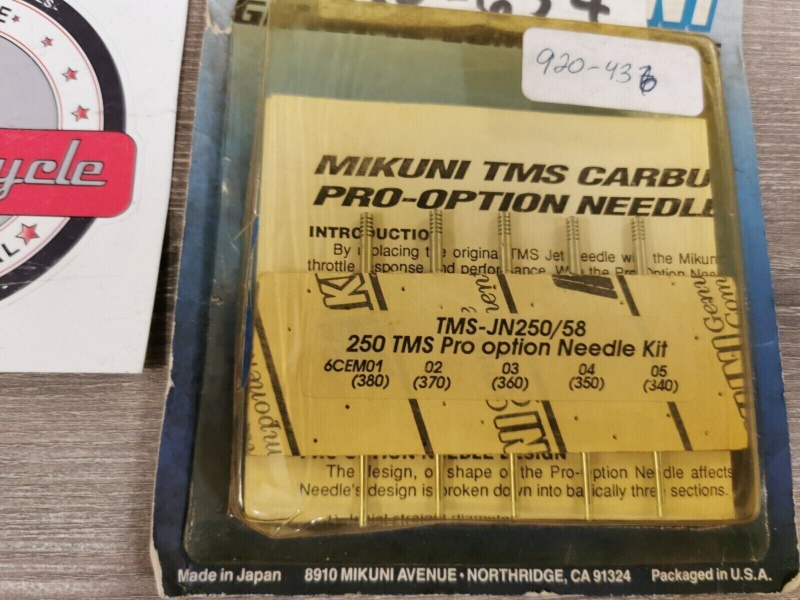NOS MIKUNI 250 TMS PRO OPTION CARBURATOR NEEDLE KIT TMS-JN250/58 J20