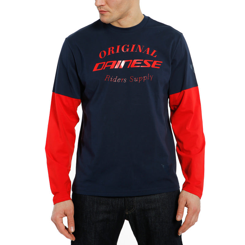 DAINESE PADDOCK T-SHIRT LS BLACK-IRIS/LAVA-RED/LAVA-RED 1896840-70F-S