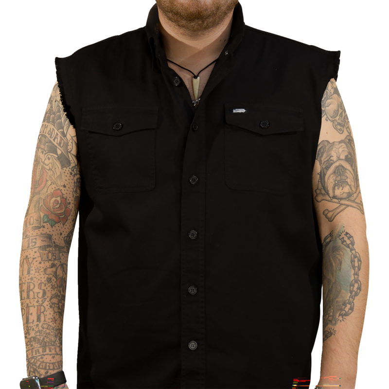 LETHAL THREAT NO REGRETS PRNT SLEEVELSS BUTTDWN SHRT - BLK - MED CO60190M