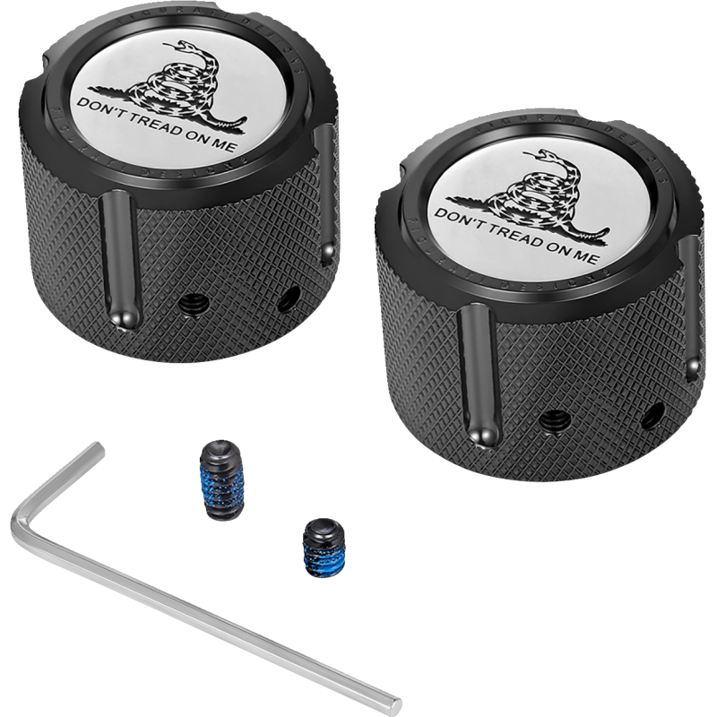 FIGURATI DESIGNS FRONT AXLE NUT COVERS BLACK WITH DON'T TREAD ON ME FD40-FAC-BLK
