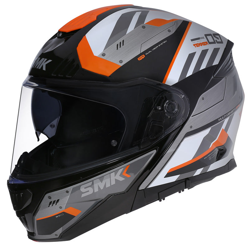 SMK HELMETS (L) GULLWING TEKKER GLO BLK/WHT/ORN DOT ECE LG 1000032078