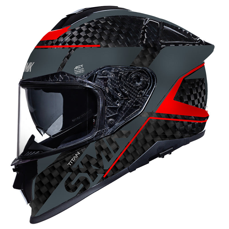 SMK HELMETS (L) TITAN CARBON NERO GLO BLK/GREY/RED DOT ECE LG 1000031138