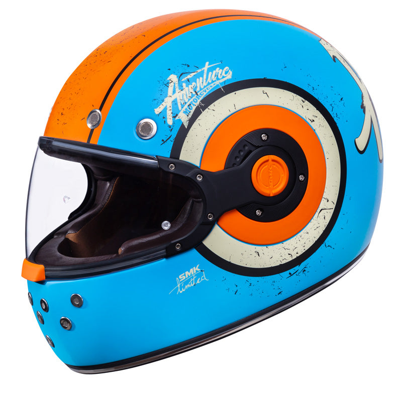 SMK HELMETS (L) RETRO ADVENTURE MAT BLUE/ORG/WHT DOT ECE LG 1000031399