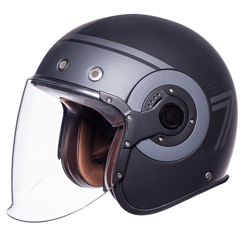 SMK HELMETS (L) RETRO JET SEVEN MAT BLK/GREY DOT ECE LG 1000031519