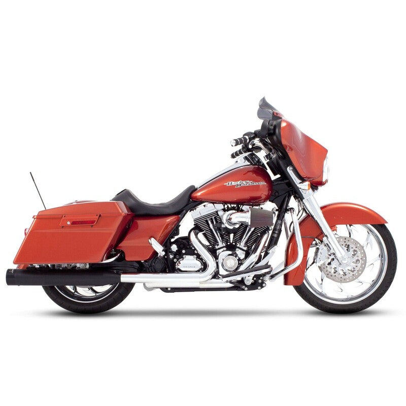 RINEHART RACING 95-16 FLH 4" SO MUFFLERS BLK W/BLK CASTLE END CAPS 500-0103-CASTLE