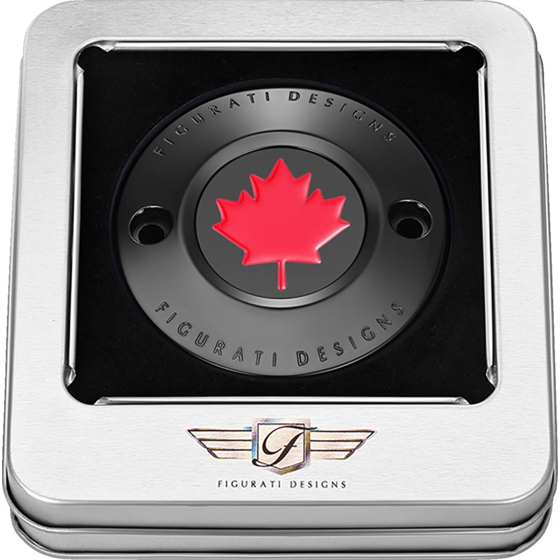 FIGURATI DESIGNS RED MAPLE LEAF TIMING COVER M8 BLACK FD03-TC-2H-BK