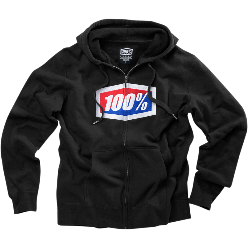 100% OFFICIAL ZIP HOODY 100% BLACK SM 20032-00010