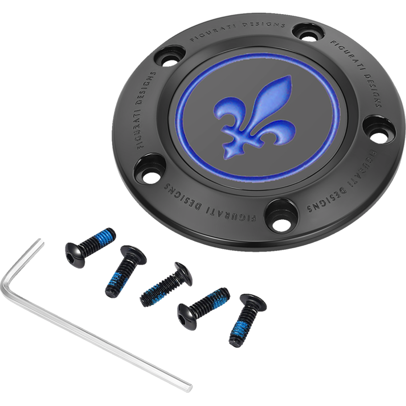 FIGURATI DESIGNS BLUE FLEUR-DE-LIS TWIN CAM TIMING COVER BLACK FD05-TC-5H-BK