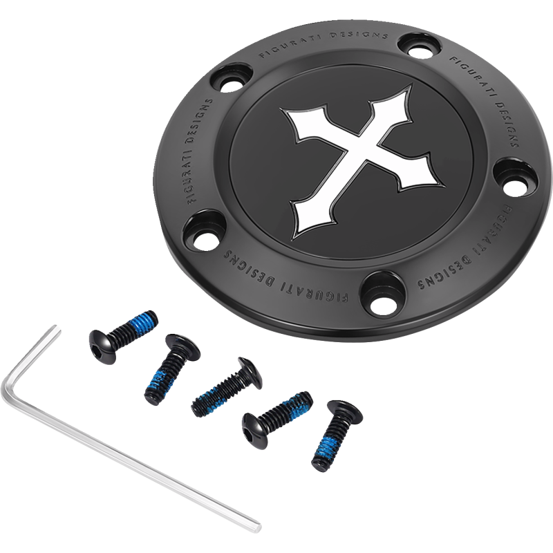 FIGURATI DESIGNS TIMING COVER BLACK WITH CROSS, 5-HOLE FD41-TC-5H-BLK