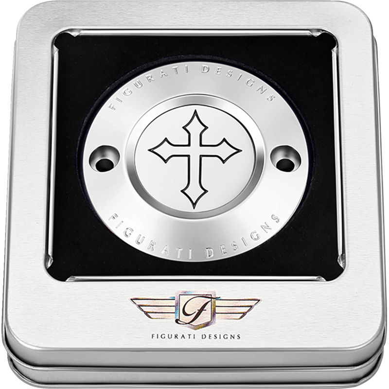 FIGURATI DESIGNS TIMING COVER SILVER WITH CROSS, 2-HOLE FD41-TC-2H-SS