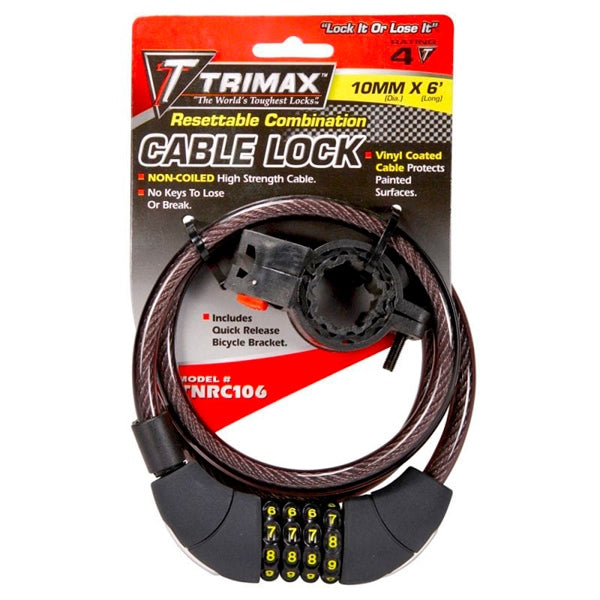 TRIMAX CABLE LOCK W/BRACKET 6 X10MM TRIMAX TNRC106