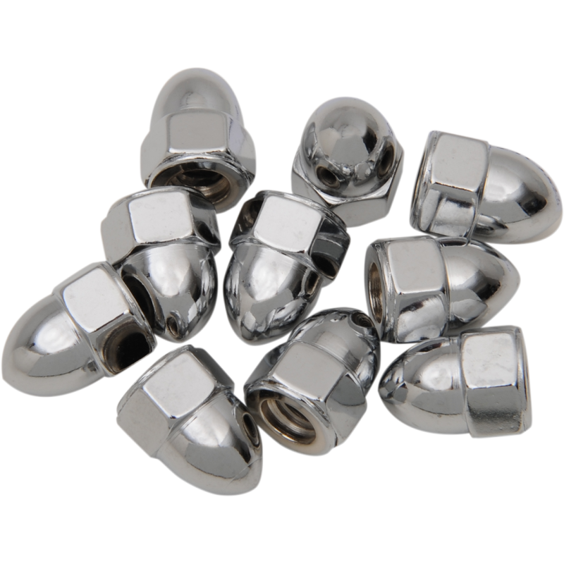 DRAG SPECIALTIES 1/4-20 CHRME ACORN NUTS(10) CY-CHROME MPB103