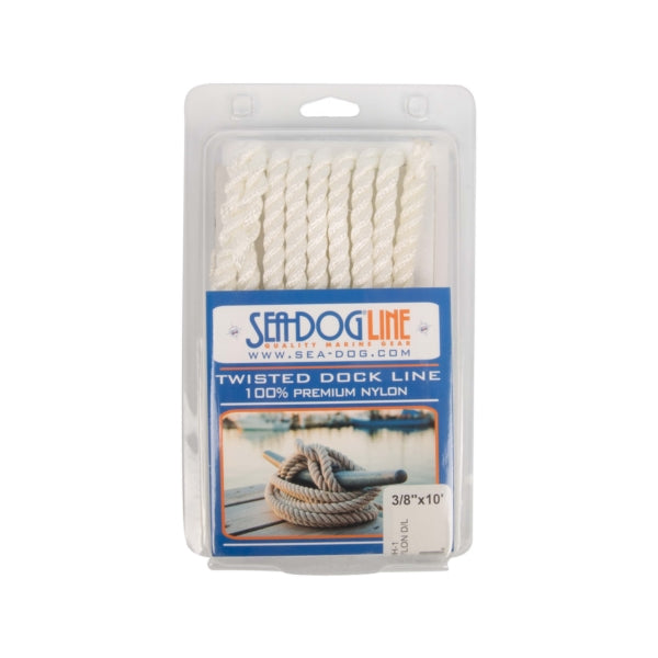 SEADOG TWISTED NYLON DOCK LINE 3/8" X 10  WHITE 301110010WH-1