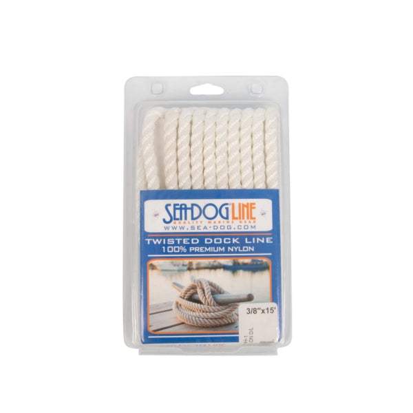SEADOG TWISTED NYLON DOCK LINE 3/8" X 15  WHITE 301110015WH-1