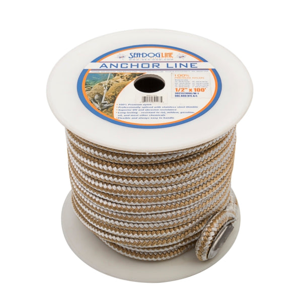 SEADOG DBLE BRAIDD NYL ANCHOR LINE 1/2"X100  GO 302112100G/W-1