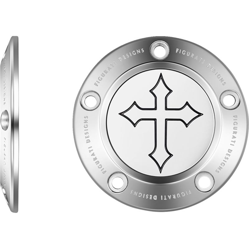 FIGURATI DESIGNS TIMING COVER SILVER WITH CROSS, 5-HOLE FD41-TC-5H-SS