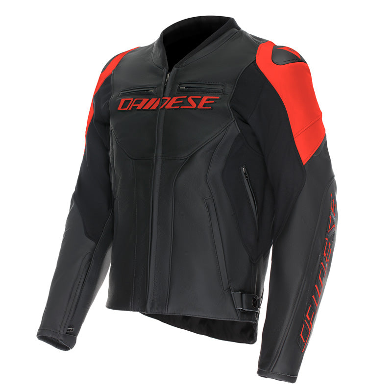 DAINESE RACING 5 LEATHER JACKET BLACK/RED FLUO 50 15300031-P75-50