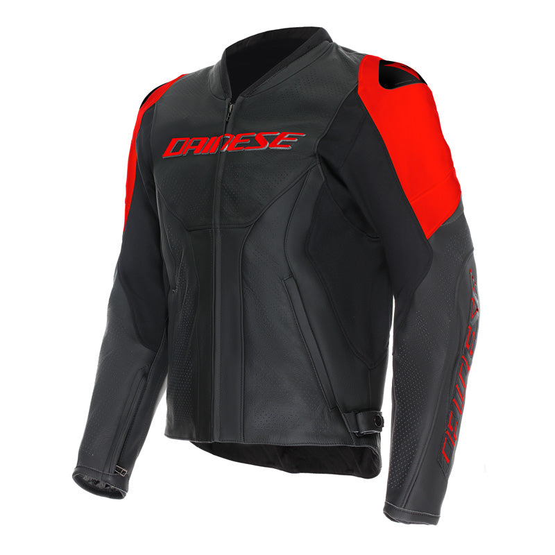 DAINESE RACING 5 PERF LEATHER JACKET BLACK/RED FLUO 50 15300032-P75-50