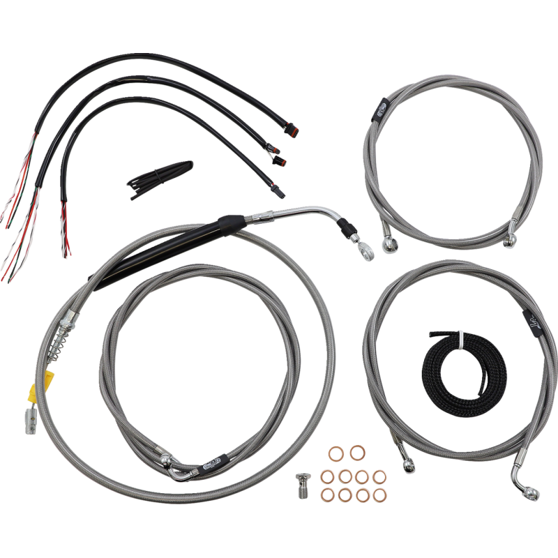 LA CHOPPERS HANDLEBAR CABLE KIT 12" - 14" WITH WIRING STAINLESS LA-8058KT2-13