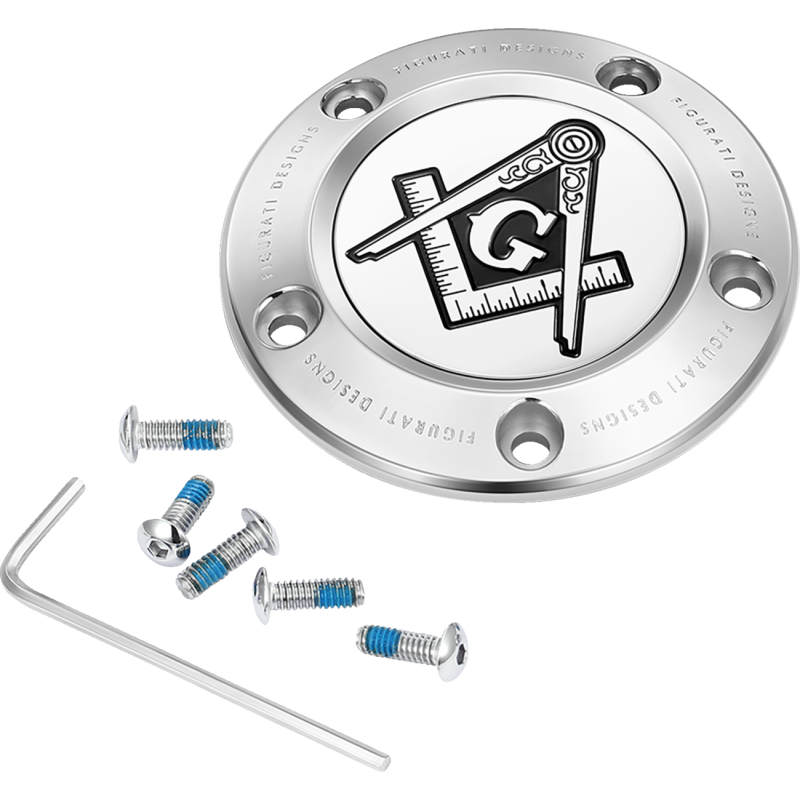 FIGURATI DESIGNS TIMING COVER SILVER WITH MASONIC EMBLEM, 5-HOLE FD42-TC-5H-SS