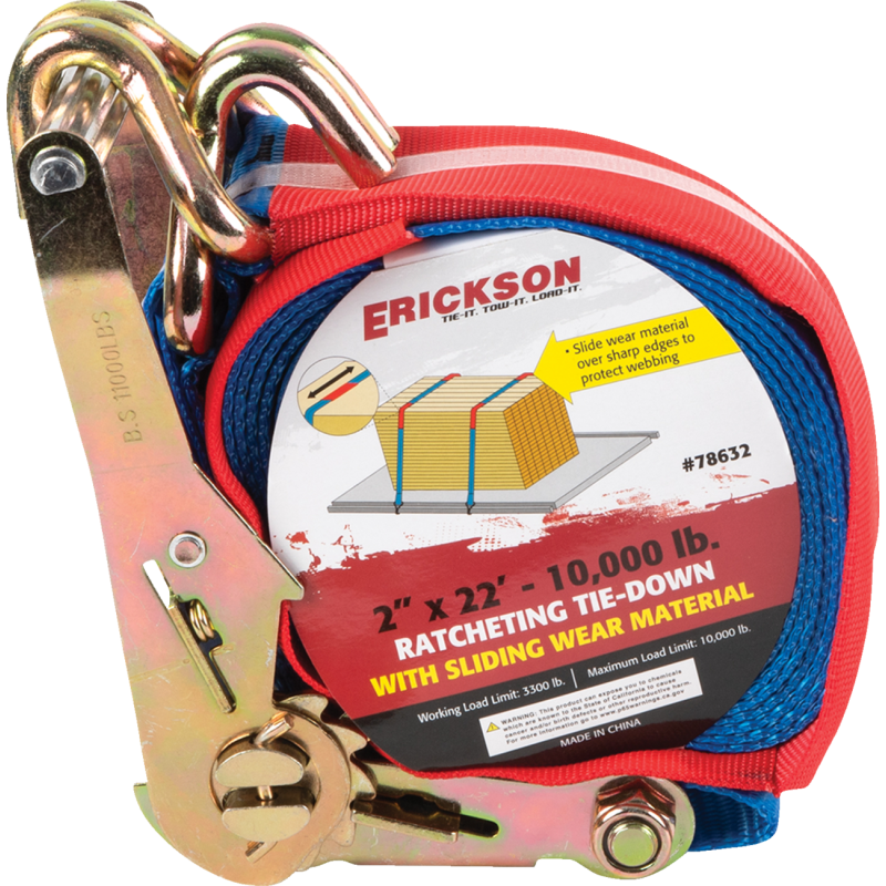 ERICKSON 2" X22' 10,000 LB RATCHET STRAP W/ SLIDING WEAR MATERIAL 78632