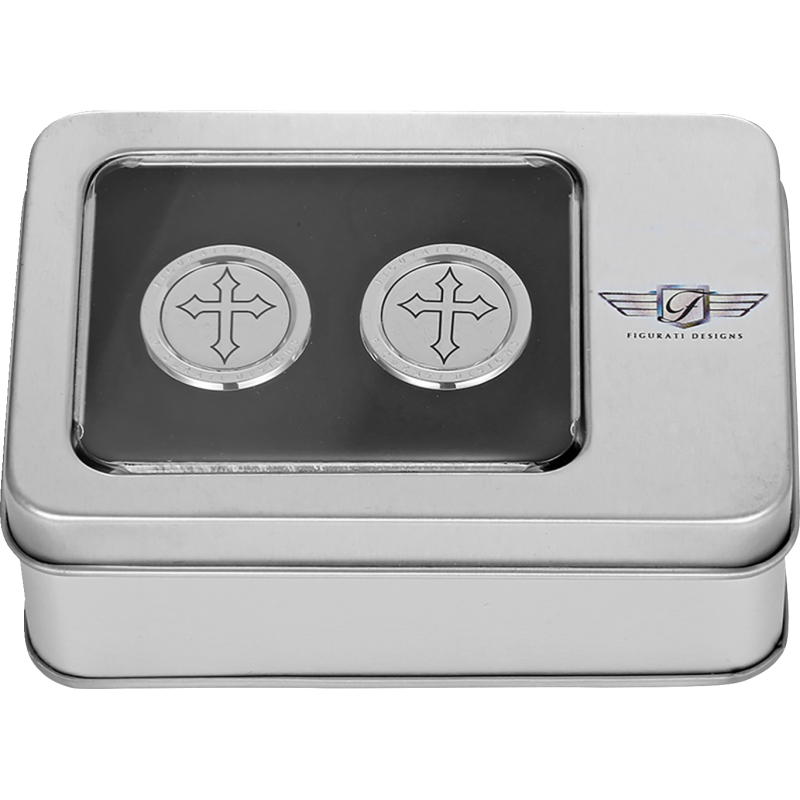FIGURATI DESIGNS ND MAG DOCKING COVERS SILVER WITH CROSS 25.2X32MM FD41-DC-25.2/32-SS