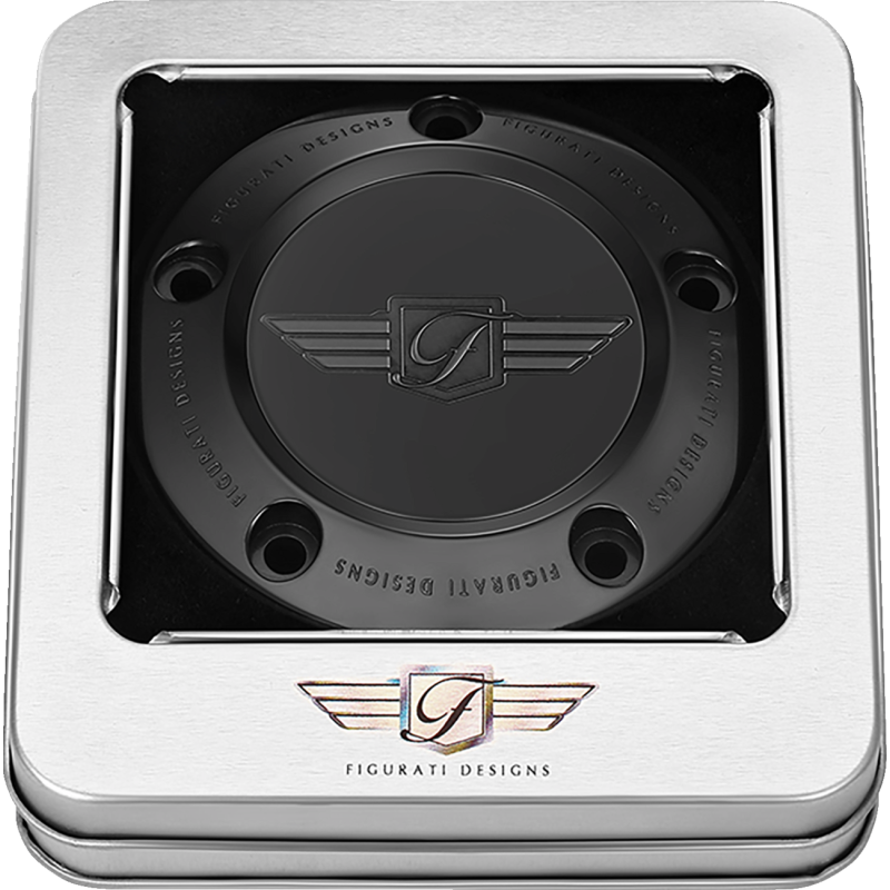 FIGURATI DESIGNS TIMING COVER BLACK WITH FIGURATI DESIGNS LOGO, 5-HOLE FD01-TC-5H-BLK