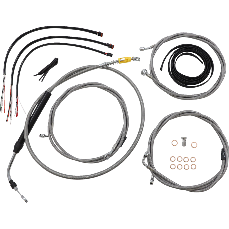 LA CHOPPERS HANDLEBAR CABLE KIT 18" - 20" WITH WIRING STAINLESS LA-8058KT2-19